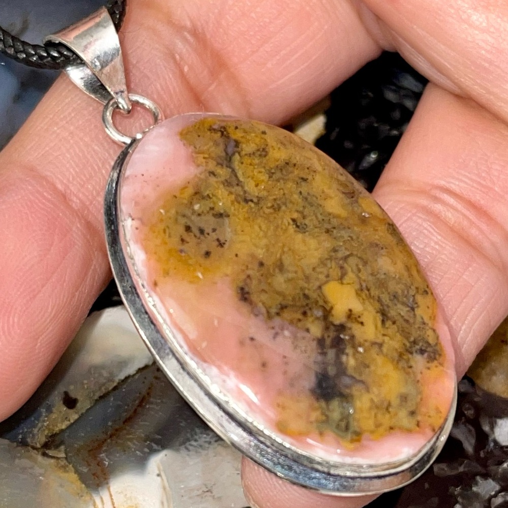 Beautiful Pink & Brown Peruvian Opal Pendant 2”
